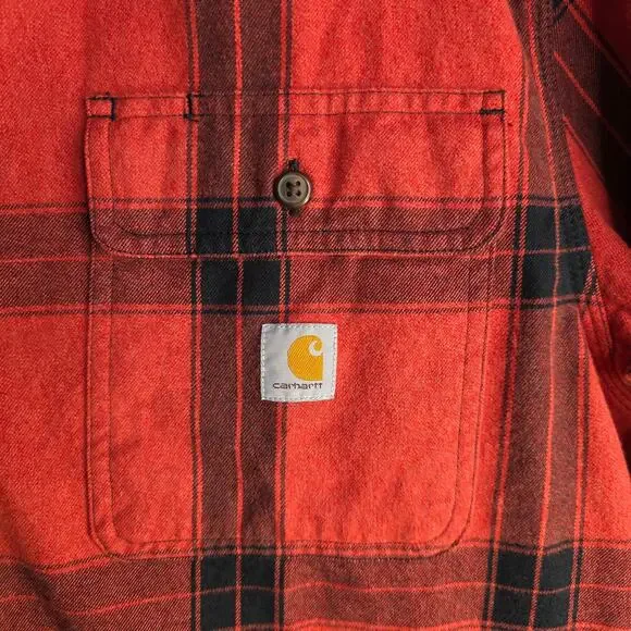 Carhartt Red and Black Plaid Casual Button Down Shirt - Picture 4 of 11